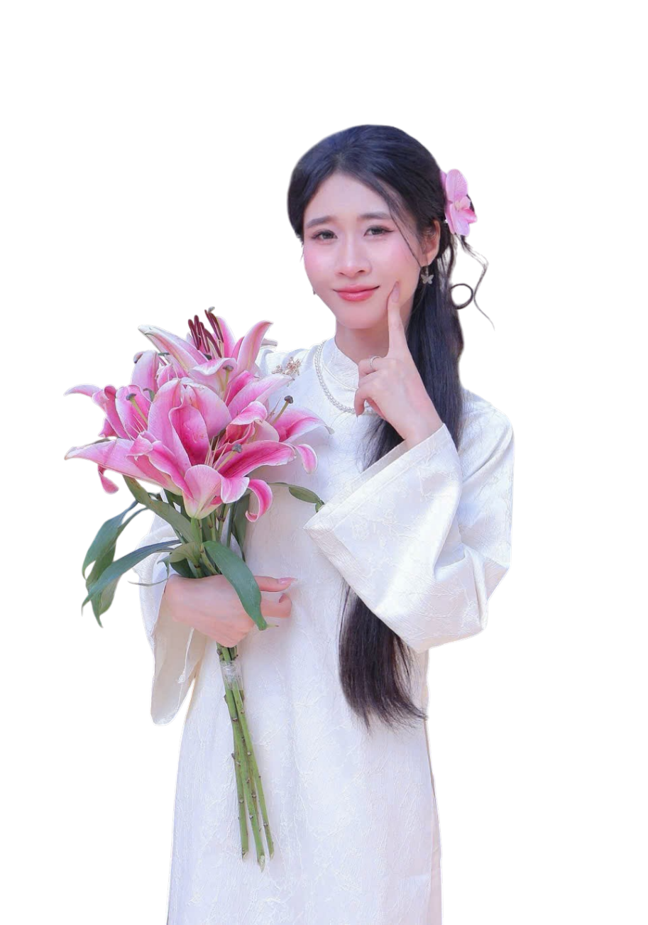 Lê Thị Ngọc Hằng holding heart-shaped balloons
